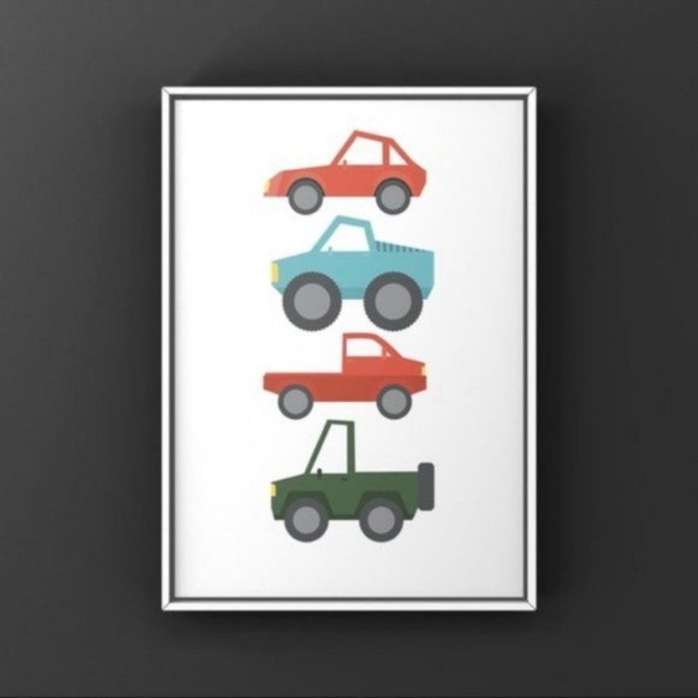 Modern minimalist multi colour cars art print